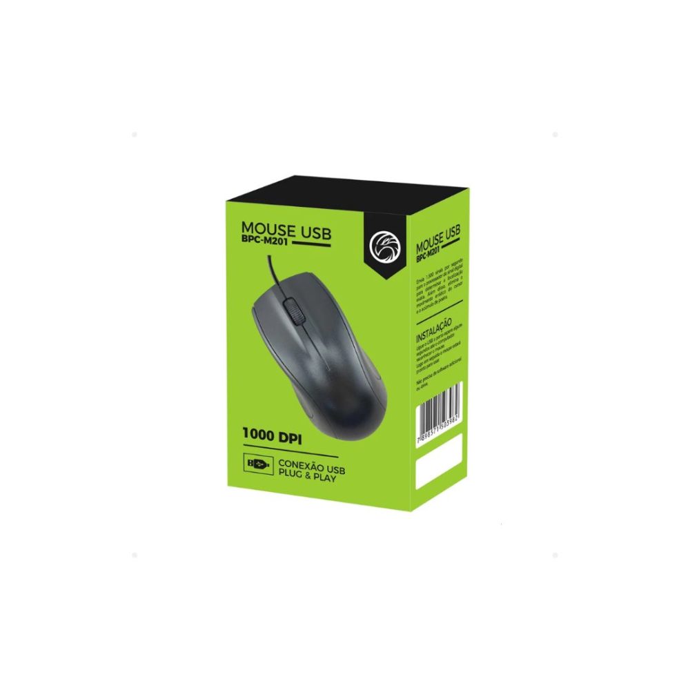 MOUSE USB OPTICO BRAZILPC BPC-M201 1000 DPI PRETO 1.2M (114X64X36) BOX   I - Image 3