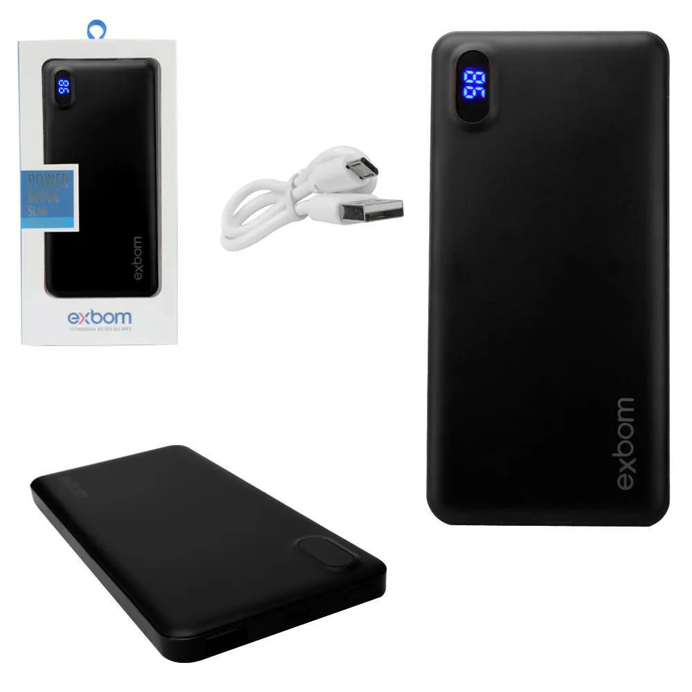 CARREGADOR PORTATIL EXBOM POWER BANK WP-929 10000MHA CORES VARIADAS BOX