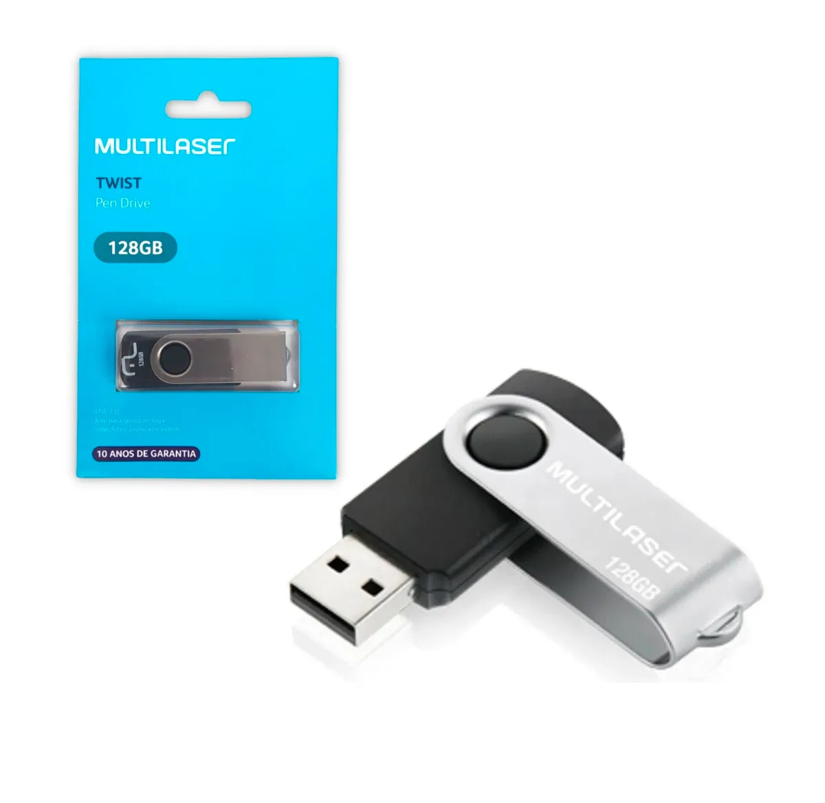 PENDRIVE 128GB USB 2.0 MULTILASER TWIST PD591 PRETO BOX