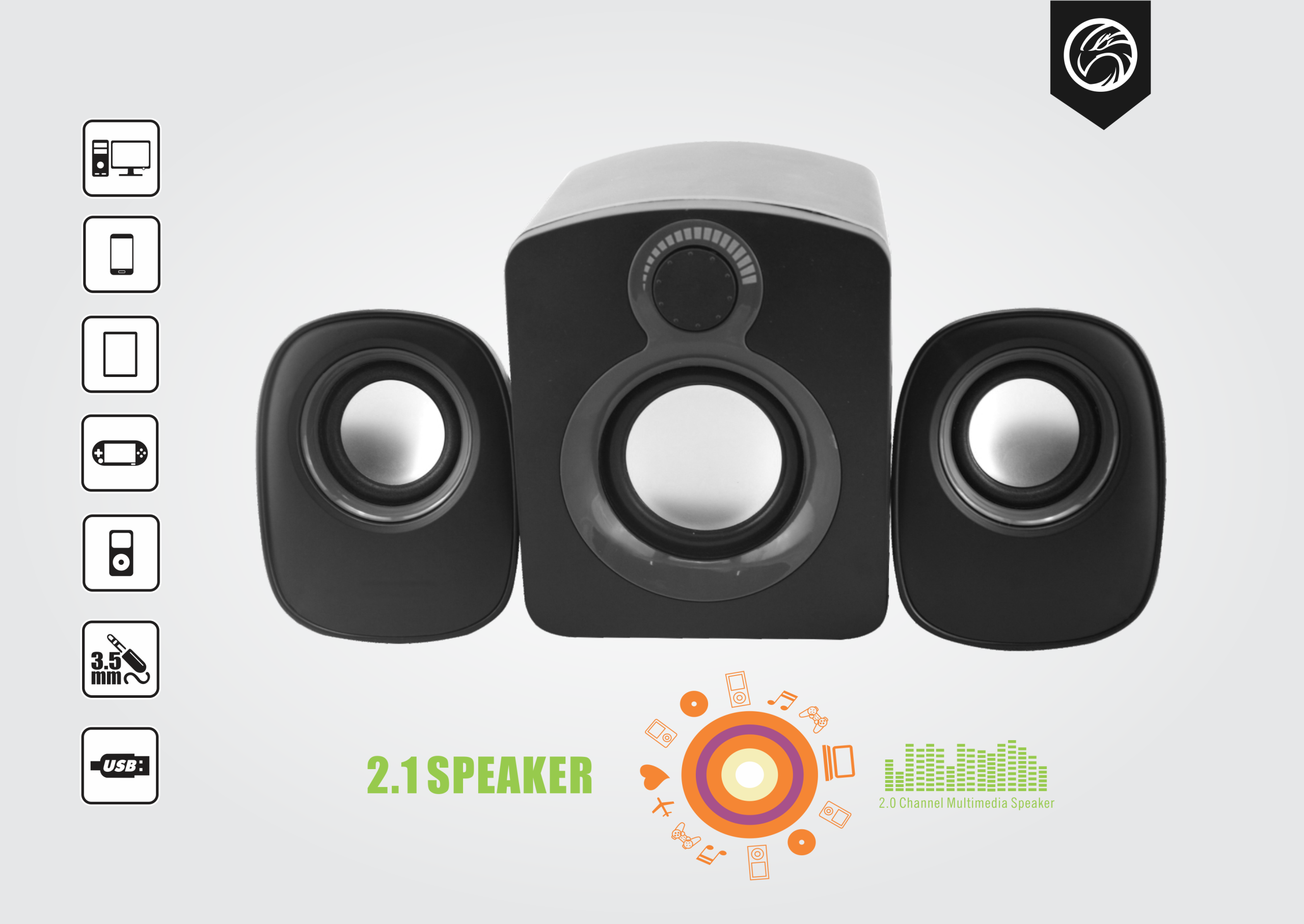 CAIXA DE SOM BRAZIL PC 2.1 C/ SUBWOOFER USB BPC-SP203 PRETO BOX IF - Imagem 3