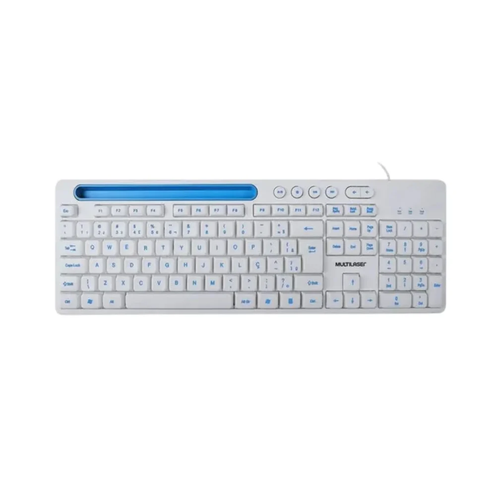 TECLADO USB COM FIO MULTIMÍDIA SLOT P/ TABLET ATE 10" CABO 130CM  COR BRANCO-TC263-MULTILASER BOX
