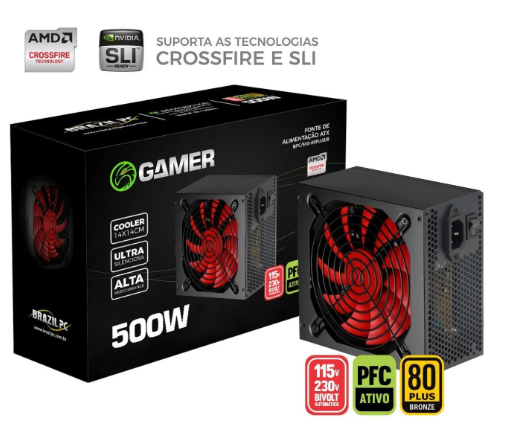 FONTE ATX 500W REAL 80PLUS BRONZE   BPC/500-80PLUS/B 24 PINOS (2xIDE/6xSATA/2xPIC-E 6+2/1x4+4 PINO) BOX